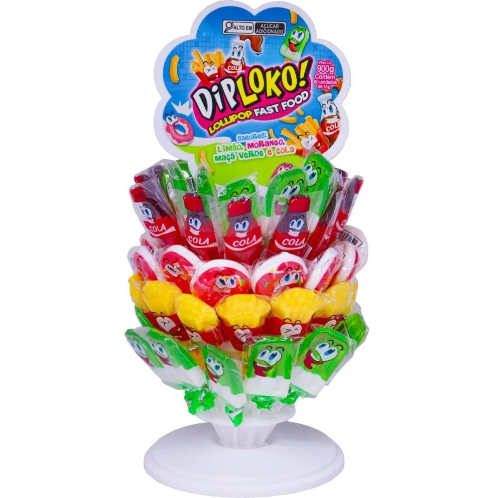 DIP LOKO LOLLIPOP FAST FOOD COM 60 UNIDADES