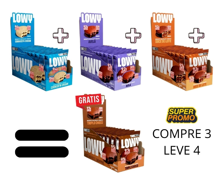 LOWY PROMOÇÃO COMBO : COOKIES & CREAM , AVELÃ, DOCE DE LEITE = TRIPLO CHOCOLATE GRÁTIS