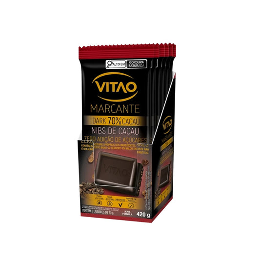 CHOCOLATE 70% AMARGO NIBS ZERO AÇÚCAR MARCANTE 70G C/6