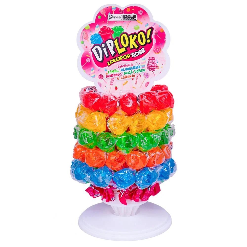 DIP LOKO LOLLIPOP ROSE DISPLAY COM 60 UNIDADES